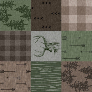 Rustic Buck Quilt - Camo green brown and tan ROTATED