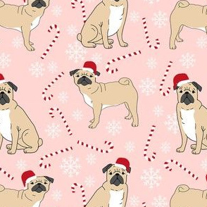 pug christmas fabric - christmas fabric, dog christmas fabric, pug christmas fabric by the yard, christmas fabric by the yard, cute dog, dogs - pink