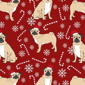 pug christmas fabric - christmas fabric, dog christmas fabric, pug christmas fabric by the yard, christmas fabric by the yard, cute dog, dogs - marroon
