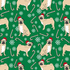 pug christmas fabric - christmas fabric, dog christmas fabric, pug christmas fabric by the yard, christmas fabric by the yard, cute dog, dogs - green