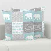 Elephant wholecloth - You are loved forever.  - blue