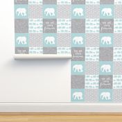 Elephant wholecloth - You are loved forever.  - blue