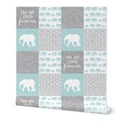 Elephant wholecloth - You are loved forever.  - blue