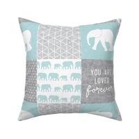 Elephant wholecloth - You are loved forever.  - blue