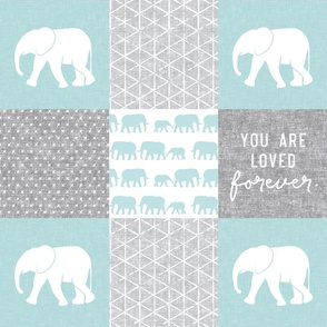 Elephant wholecloth - You are loved forever.  - blue