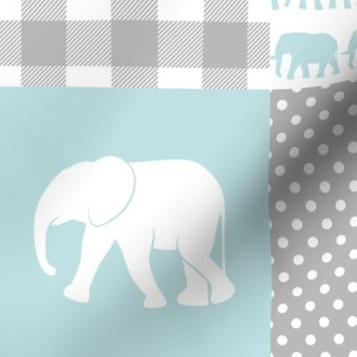 Elephant wholecloth - I love you more than you will ever know - patchwork - plaid - blue 