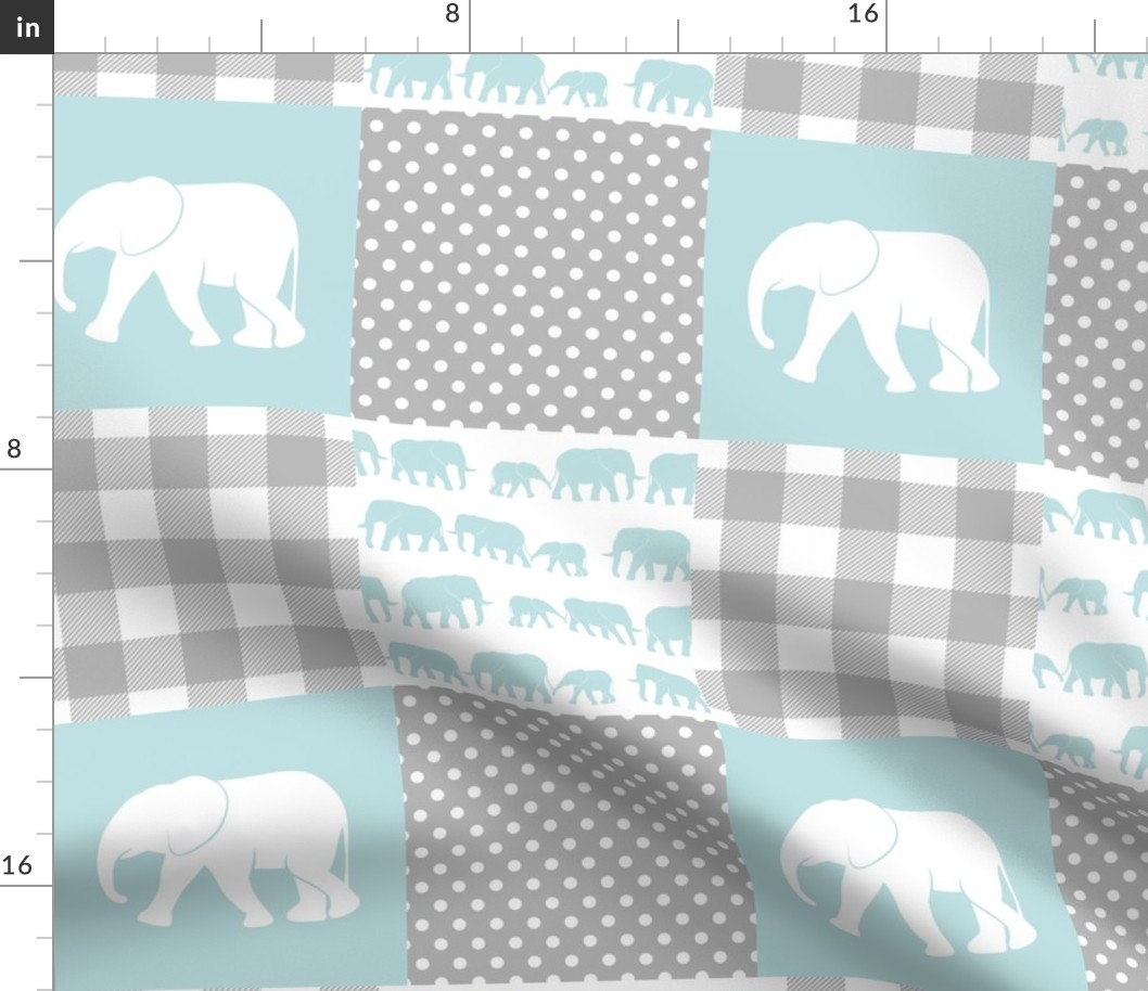 elephant wholecloth - plaid and polka dots - blue