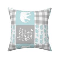Elephant wholecloth - I love you more than you will ever know - patchwork - plaid - blue  (90)