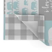 Elephant wholecloth - I love you more than you will ever know - patchwork - plaid - blue  (90)