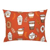 LARGE - pumpkin spice latte fabric coffee and donuts fall autumn traditions rust