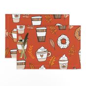 LARGE - pumpkin spice latte fabric coffee and donuts fall autumn traditions rust