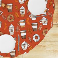 LARGE - pumpkin spice latte fabric coffee and donuts fall autumn traditions rust