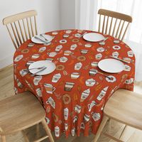 LARGE - pumpkin spice latte fabric coffee and donuts fall autumn traditions rust