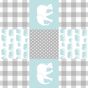 elephant wholecloth - plaid and polka dots - blue (90)