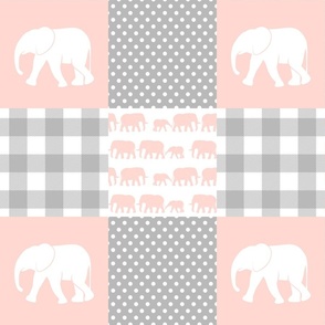 elephant wholecloth - plaid and polka dots - pink