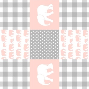 elephant wholecloth - plaid and polka dots - pink (90)