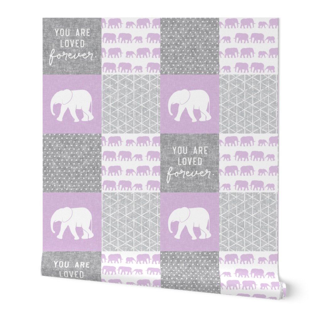 Elephant wholecloth - You are loved forever.  - purple