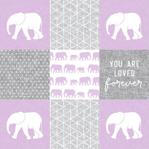 Elephant wholecloth - You are loved forever.  - purple