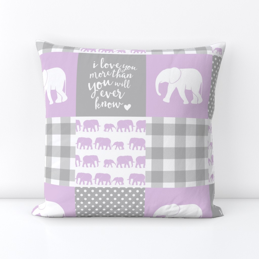 Elephant wholecloth - I love you more than you will ever know - patchwork - plaid - purple