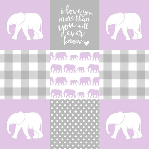 Elephant wholecloth - I love you more than you will ever know - patchwork - plaid - purple