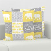 Elephant wholecloth - You are loved forever.  - yellow