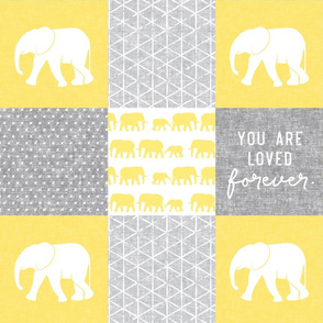 Elephant wholecloth - You are loved forever.  - yellow