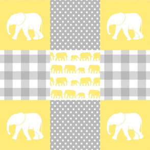 elephant wholecloth - plaid and polka dots - yellow