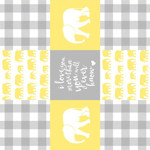 Elephant wholecloth - I love you more than you will ever know - patchwork - plaid - yellow (90)