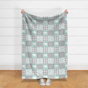 Elephant wholecloth - I love you more than you will ever know - patchwork - plaid - mint