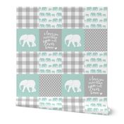 Elephant wholecloth - I love you more than you will ever know - patchwork - plaid - mint