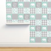 Elephant wholecloth - I love you more than you will ever know - patchwork - plaid - mint