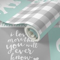 Elephant wholecloth - I love you more than you will ever know - patchwork - plaid - mint