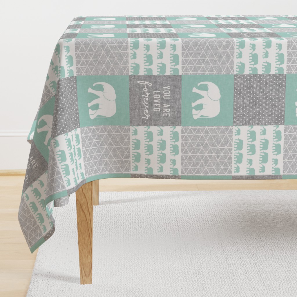 Elephant wholecloth - You are loved forever.  - mint