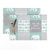 Elephant wholecloth - You are loved forever.  - mint