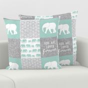 Elephant wholecloth - You are loved forever.  - mint