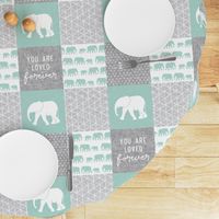 Elephant wholecloth - You are loved forever.  - mint