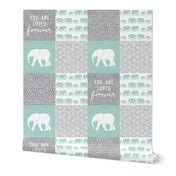 Elephant wholecloth - You are loved forever.  - mint