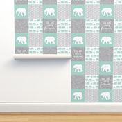 Elephant wholecloth - You are loved forever.  - mint