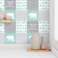 Elephant wholecloth - You are loved forever.  - mint