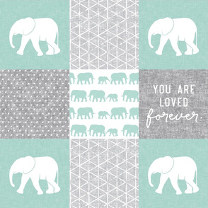 Elephant wholecloth - You are loved forever.  - mint