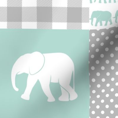 elephant wholecloth - plaid and polka dots - mint