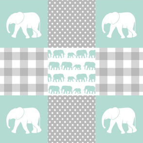 elephant wholecloth - plaid and polka dots - mint