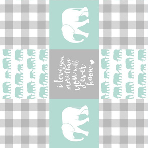 Elephant wholecloth - I love you more than you will ever know - patchwork - plaid - mint (90)