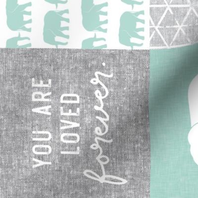 Elephant wholecloth - You are loved forever.  -  mint  (90)