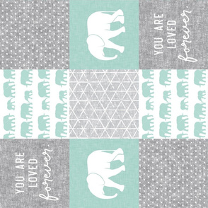 Elephant wholecloth - You are loved forever.  -  mint  (90)