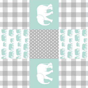 elephant wholecloth - plaid and polka dots - mint (90)