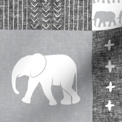 Elephant wholecloth - cross my heart - grey & white 