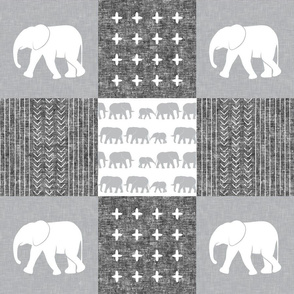 Elephant wholecloth - cross my heart - grey & white 