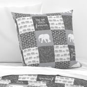 Elephant wholecloth - You are loved forever.  - grey&white  