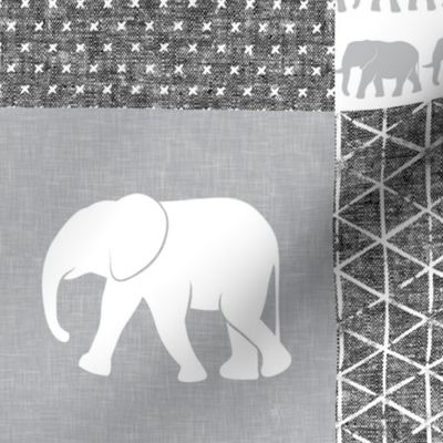 Elephant wholecloth - You are loved forever.  - grey&white  